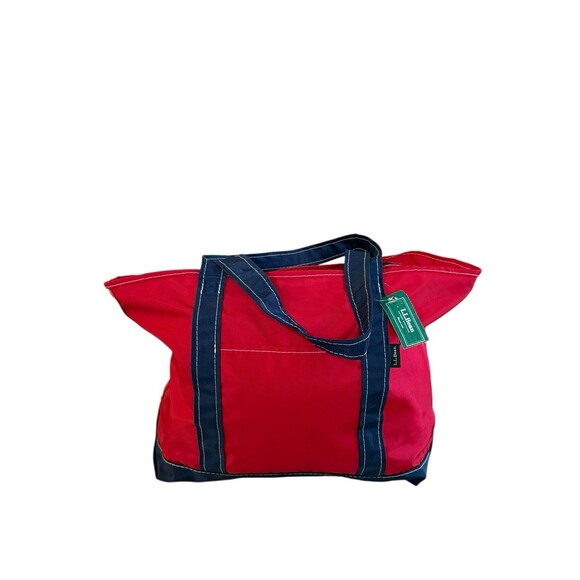 L.L. Bean NYLON Boat Tote Bag Medium Zipper Red Blue Stripe NWT 283728 - Picture 1 of 8